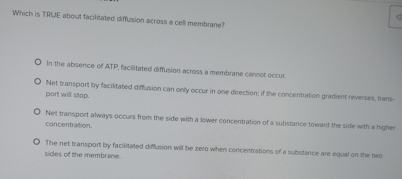 Solved Which is TRUE about facilitated diffusion across a | Chegg.com