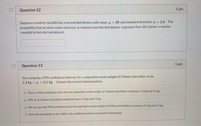 Solved Question 12 5 pts Suppose a random variable has a | Chegg.com