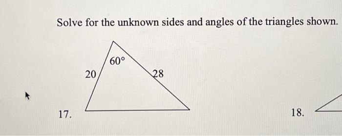 Solved Solve for the unknown sides and angles of the | Chegg.com