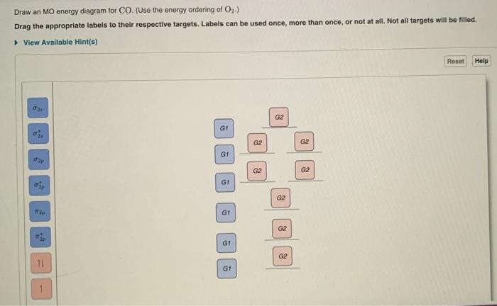 Solved Draw an MO energy diagram for CO. (Use the energy | Chegg.com