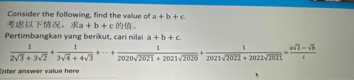 Solved Consider The Following, Find The Value Of A+b+c. | Chegg.com