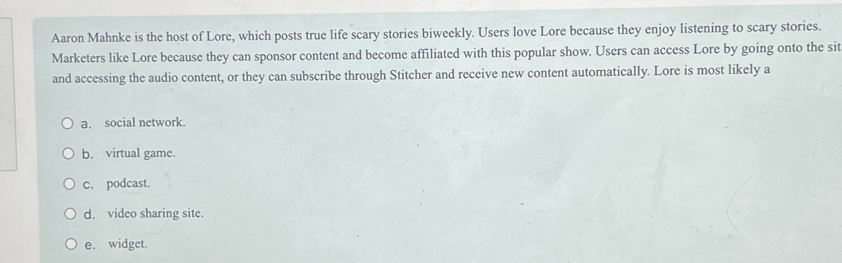 Solved Aaron Mahnke is the host of Lore, which posts true | Chegg.com