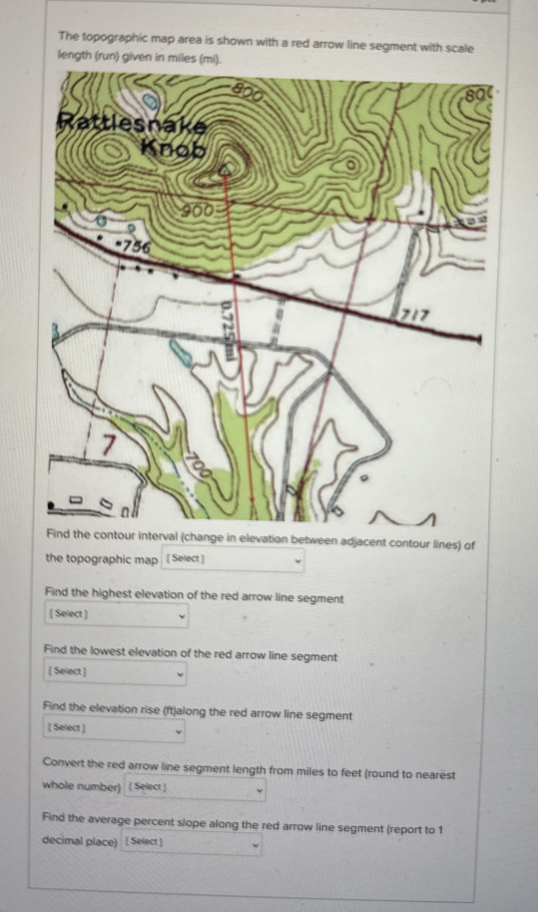 Solved The topographic map area is shown with a red arrow | Chegg.com