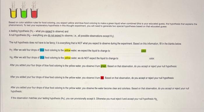 Solved Based on color addition nules for food coloring you