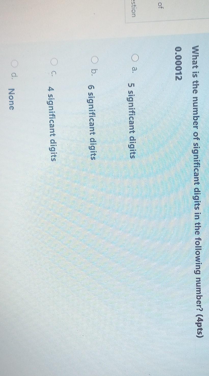 Solved What is the number of significant digits in the | Chegg.com