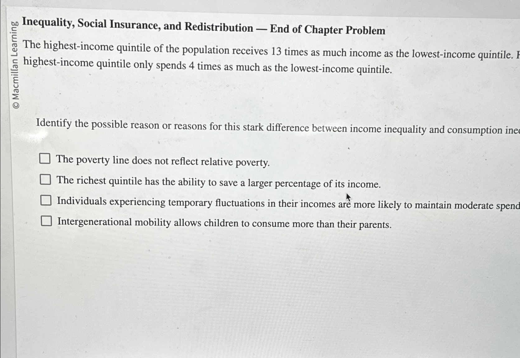 Solved ?20 ﻿Inequality, Social Insurance, and Redistribution | Chegg.com