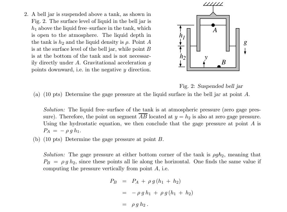 [Solved] 2. A bell jar is suspended above a tank, as s