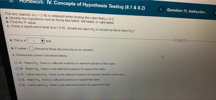 Solved IV. Concepts of Hypothesis Testing (8.1 & 8.2) | Chegg.com