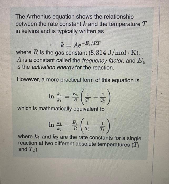 Solved The Arrhenius Equation Shows The Relationship Between | Chegg.com