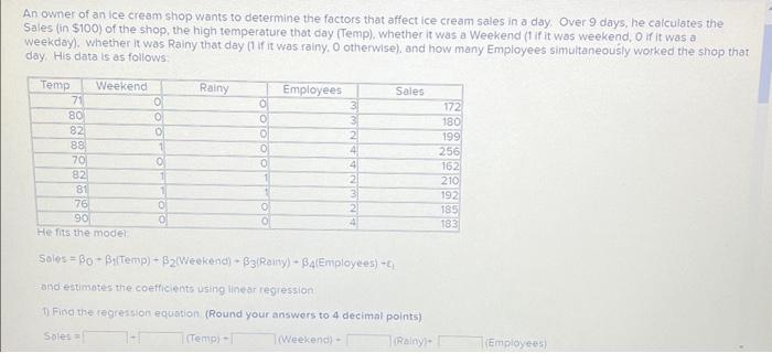 Solved An owner of an ice cream shop wants to determine the | Chegg.com