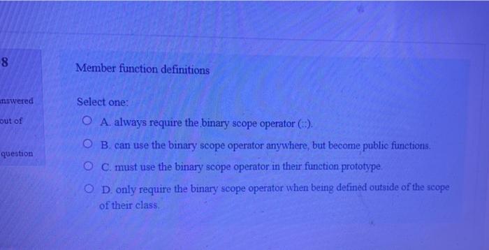 Solved 8 Member function definitions nswered out of question | Chegg.com