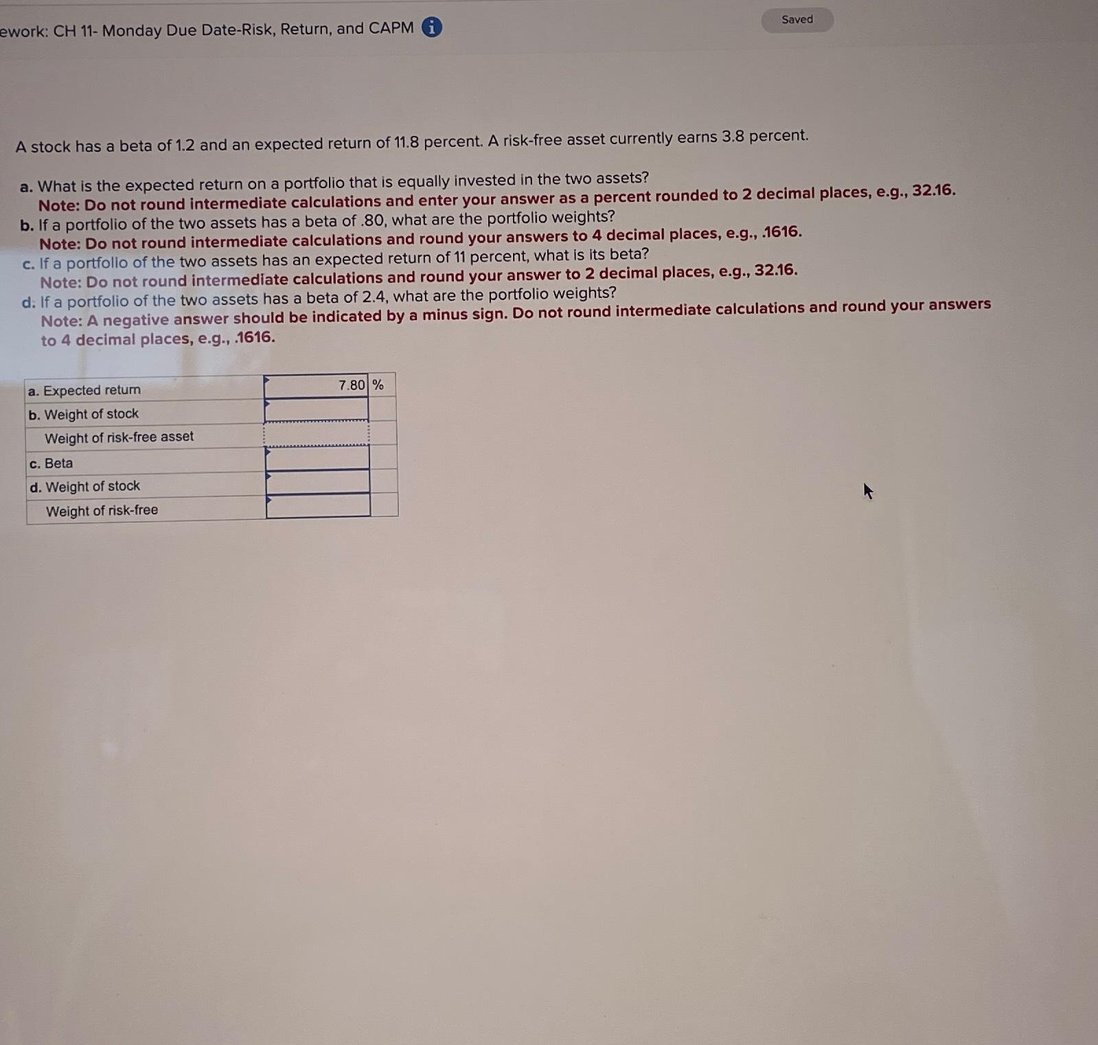 Solved A stock has a beta of 1.2 ﻿and an expecred return of