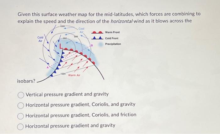 Solved Given this surface weather map for the mid-latitudes, | Chegg.com
