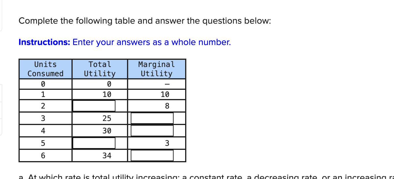 Solved Complete The Following Table And Answer The Questions | Chegg.com