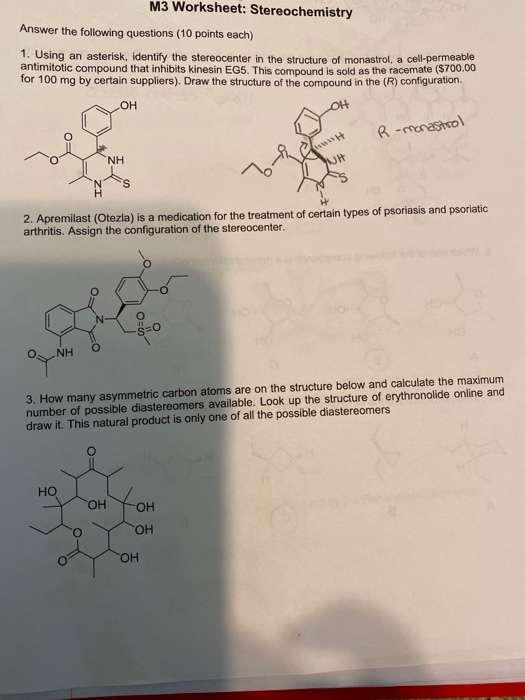 Solved M3 Worksheet: Stereochemistry Answer the following | Chegg.com