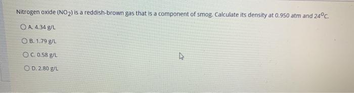 Solved Nitrogen oxide (NO2) is a reddish brown gas that is a | Chegg.com
