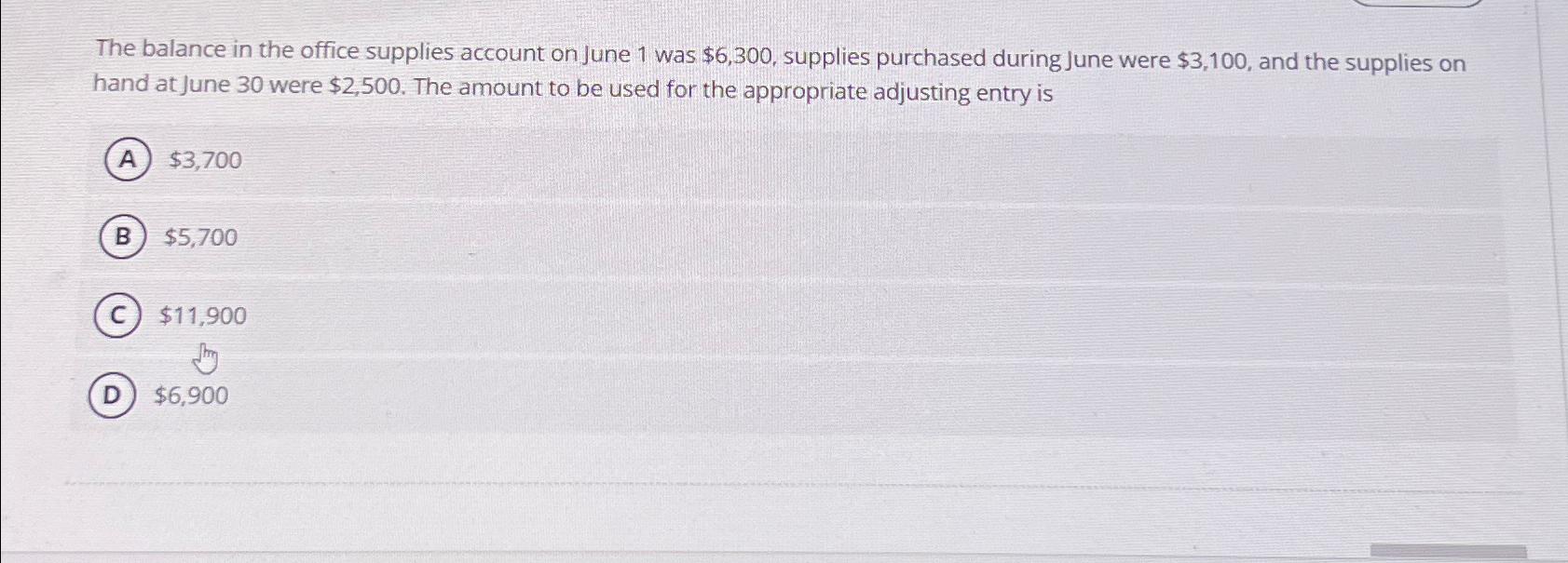 Solved The balance in the office supplies account on June 1
