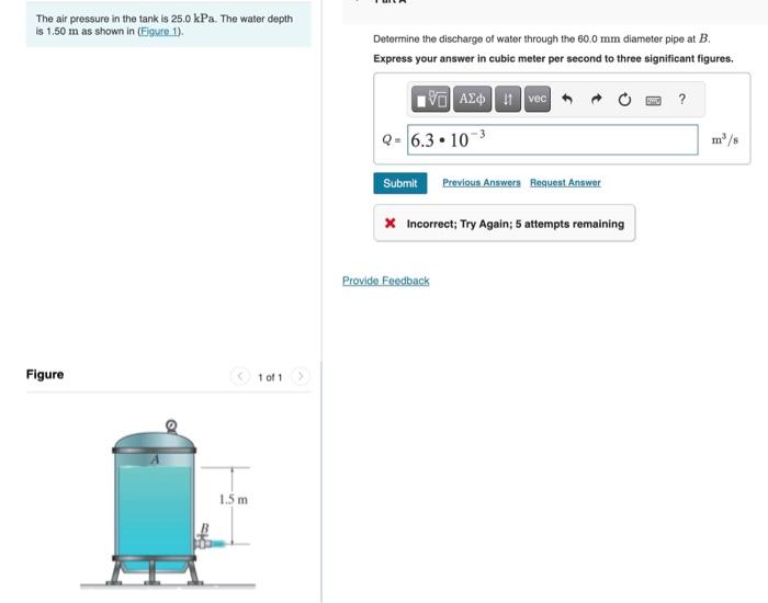 Solved The air pressure in the tank is 25.0kPa. The water | Chegg.com