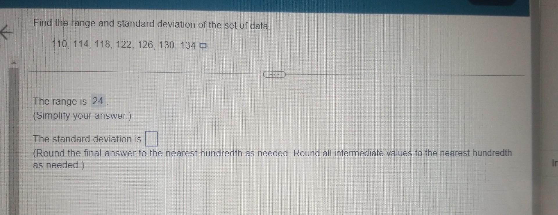 Solved Find The Range And Standard Deviation Of The Set Of | Chegg.com