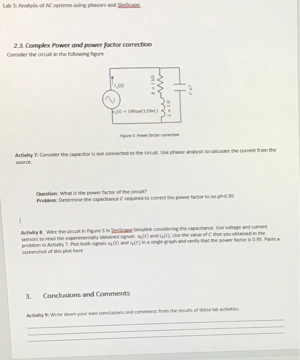 Solved Lab 3 Analysis Of Ac Systems Using Phasors And 7139