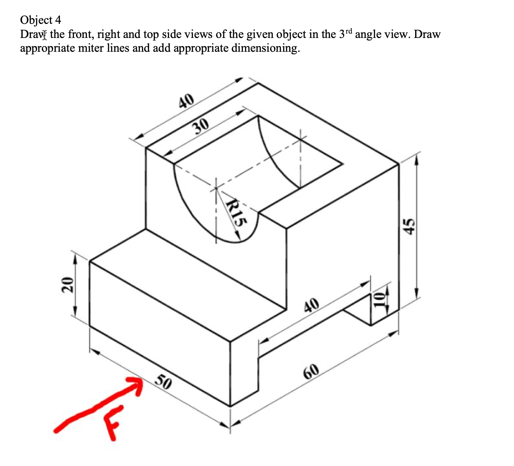 Solved Object 4Draw the front, right and top side views of | Chegg.com