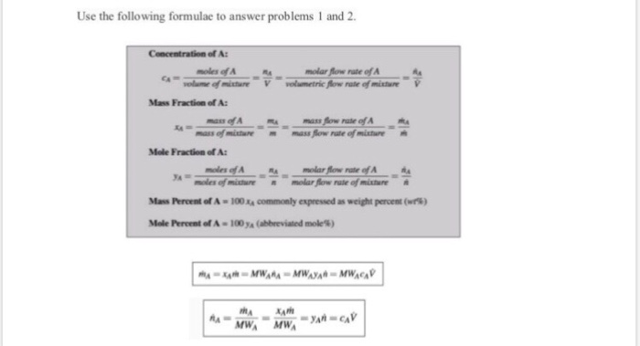 Solved Use the following formulae to answer problems 1 and 2 | Chegg.com