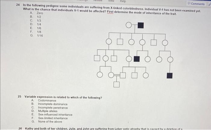 Solved 24 In the following pedigree some individuals are | Chegg.com
