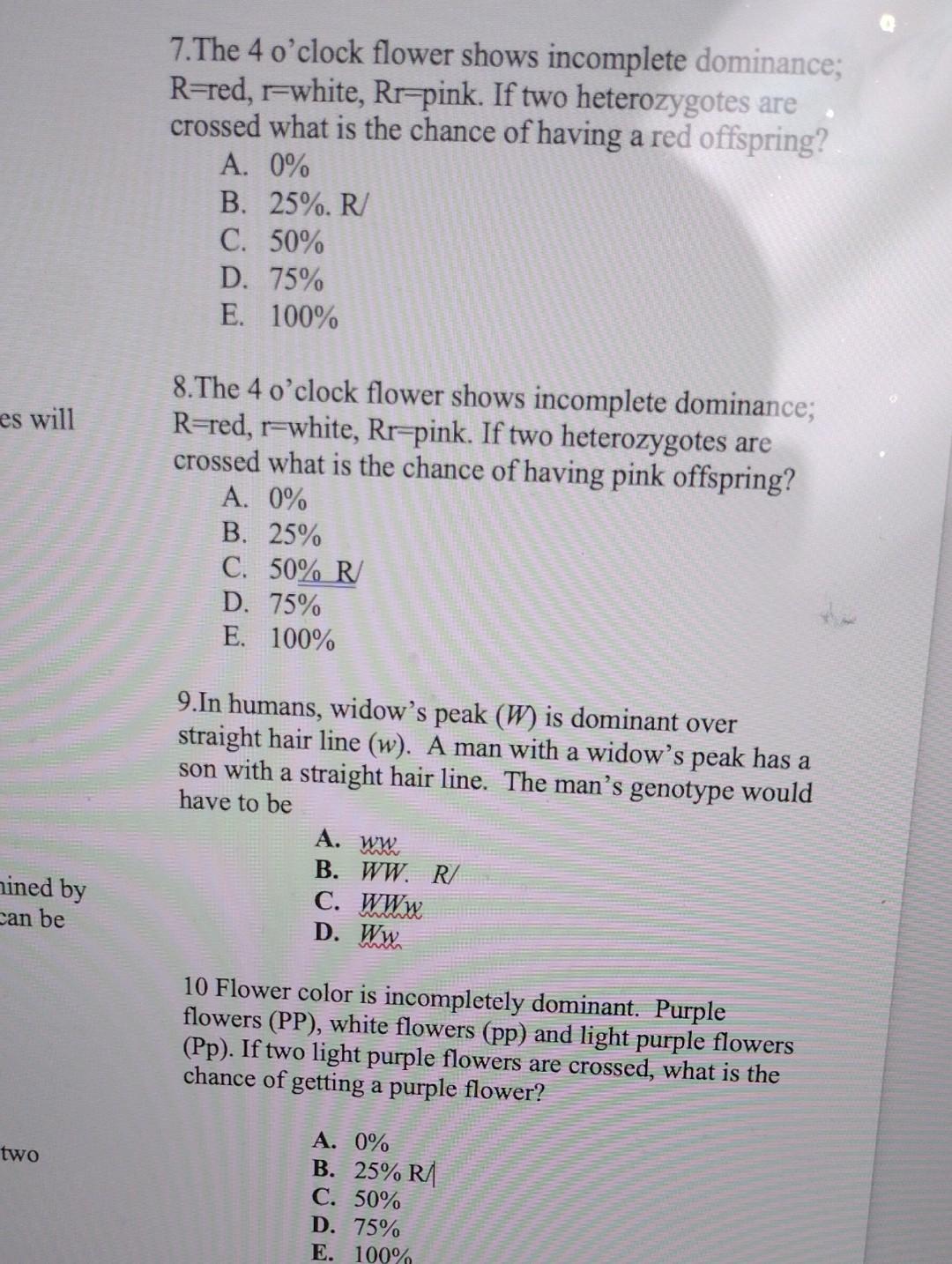 Solved 7. The 4 o'clock flower shows dominance;