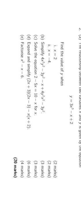 y 3x 2 find the value of y when x 4