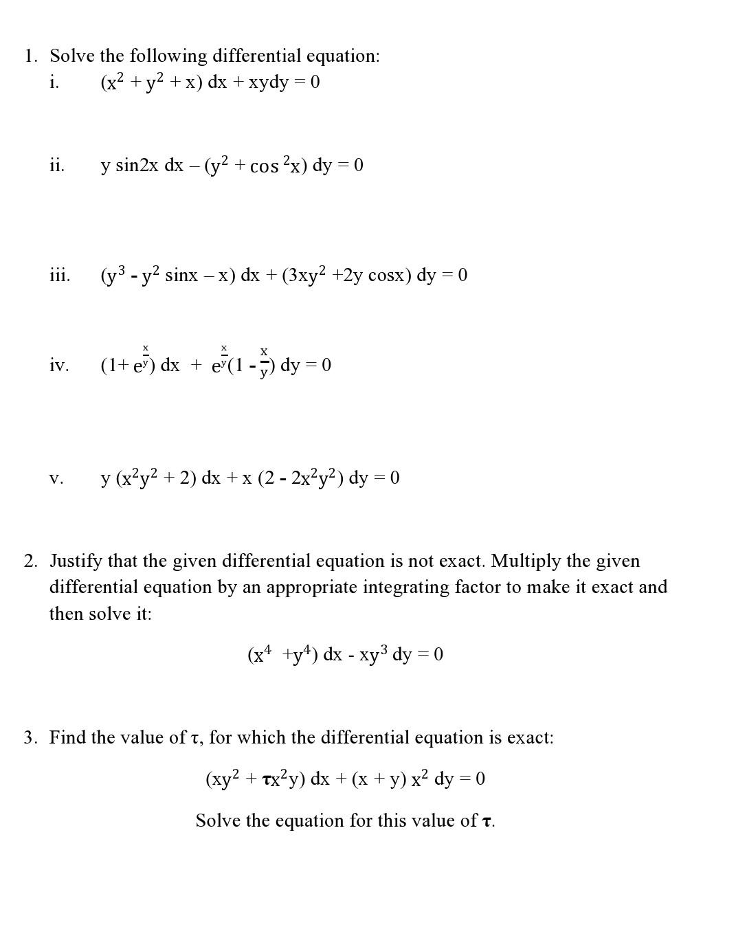 Solved 1 Solve The Following Differential Equation I X2 Chegg Com