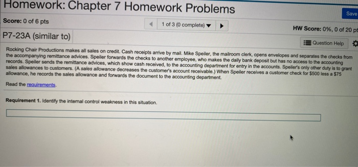 Solved Save Homework: Chapter 7 Homework Problems Score: 0 | Chegg.com