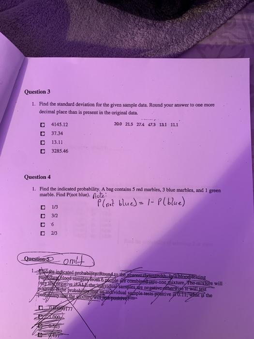 Solved Question 3 1. Find the standard deviation for the | Chegg.com