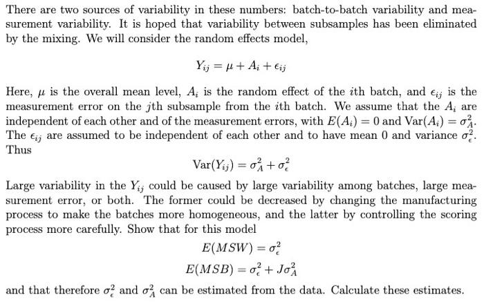 Solved 2. This problem introduces a random effects model for | Chegg.com