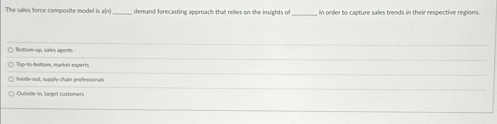 Solved The sales force composite model is a(n) ﻿demand | Chegg.com