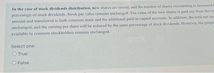 Solved In the case of stock dividends distribution, new | Chegg.com