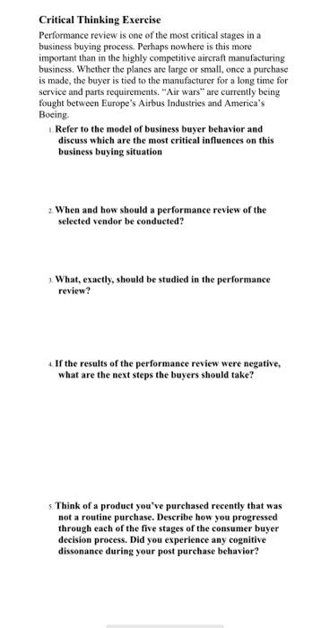 Critical Thinking Exercise Performance review is one | Chegg.com