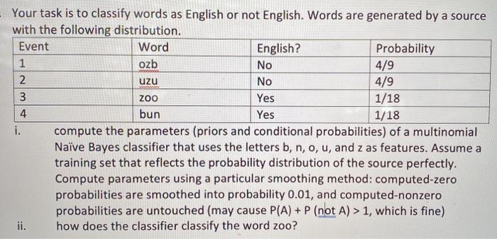 uzu - Your task is to classify words as English or | Chegg.com