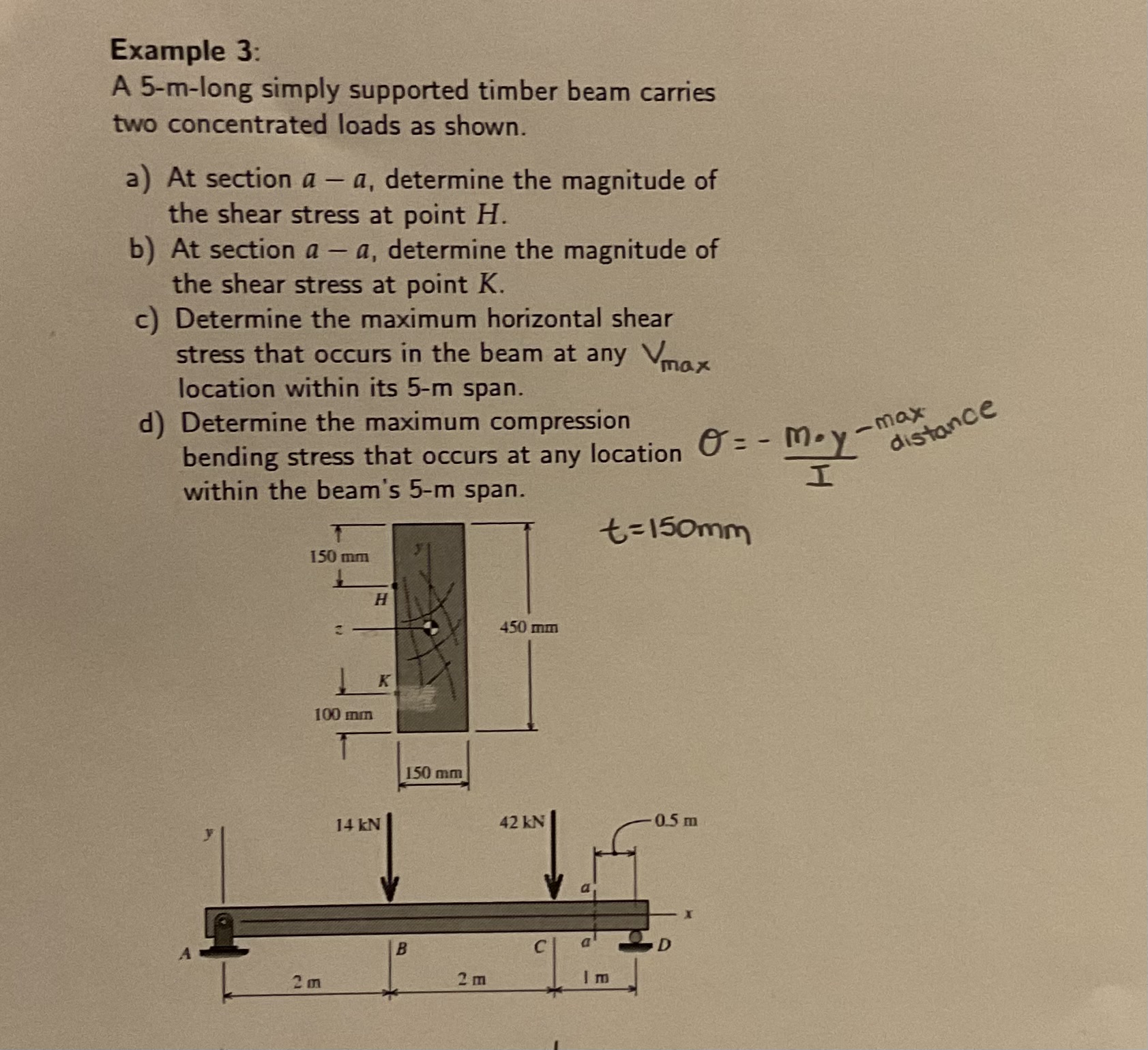 Solved Example 3:A 5-m-long simply supported timber beam | Chegg.com