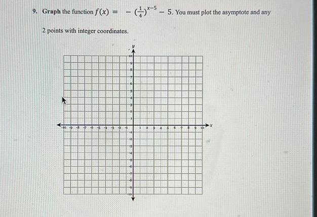 Solved 9. Graph the function f(x)=−(41)x−5−5. You must plot | Chegg.com