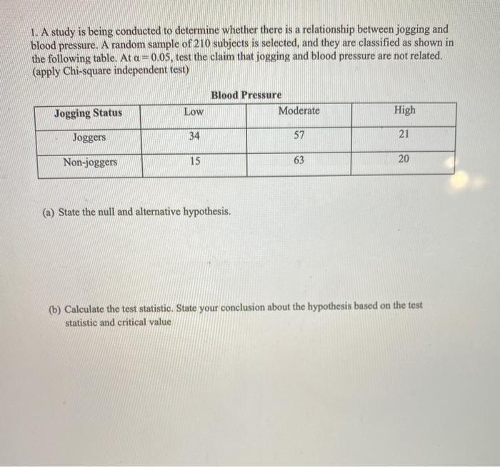 Solved 1. A study is being conducted to determine whether | Chegg.com