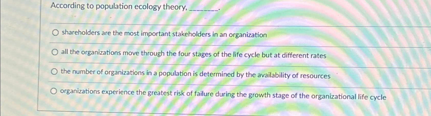 Solved According To Population Ecology Theory,shareholders | Chegg.com