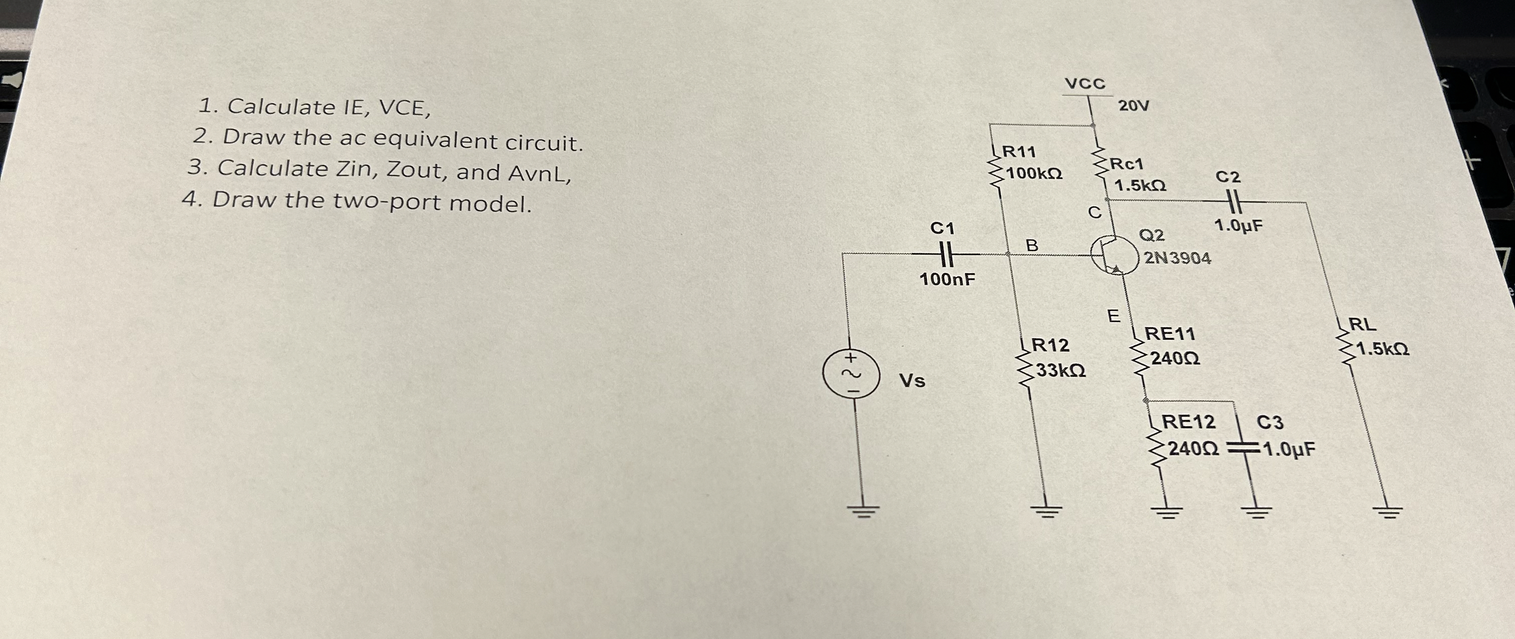 Solved Calculate IE, ﻿VCE,Draw the ac equivalent | Chegg.com
