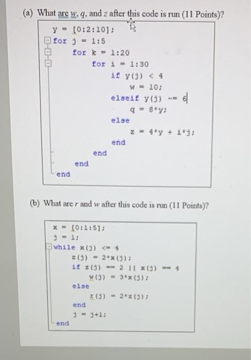 A What Are W Q And Z After This Code Is Run 11 Chegg Com