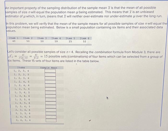 Solved An important property of the sampling distribution of | Chegg.com