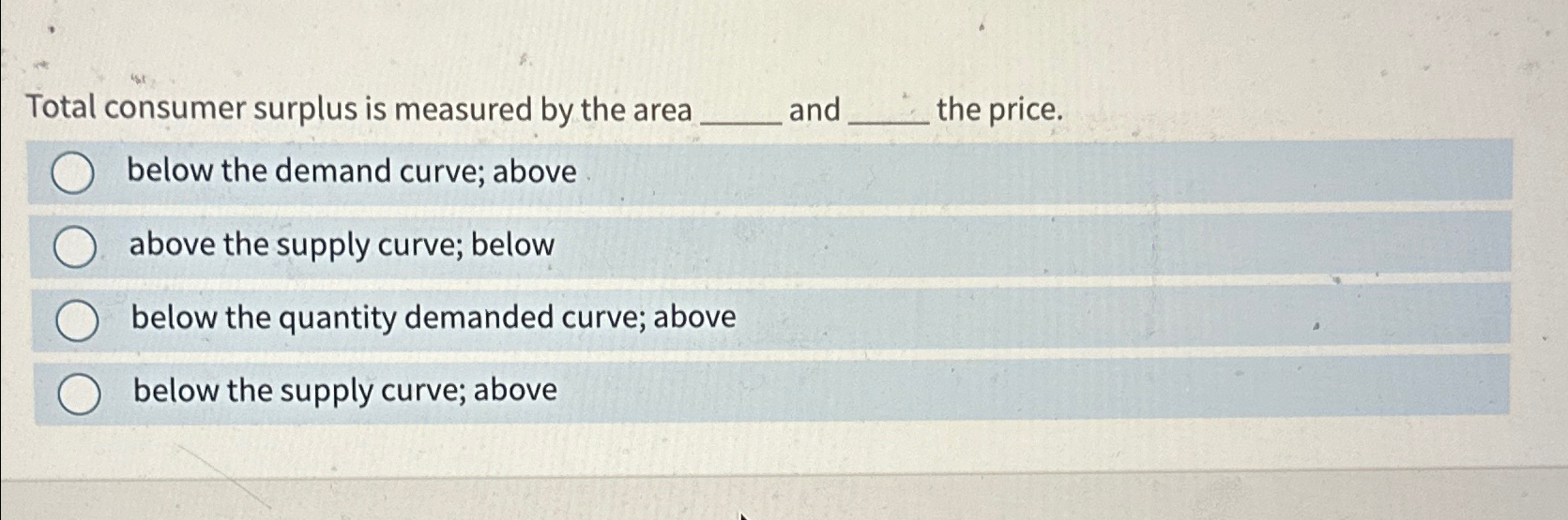 Solved Total consumer surplus is measured by the area and | Chegg.com