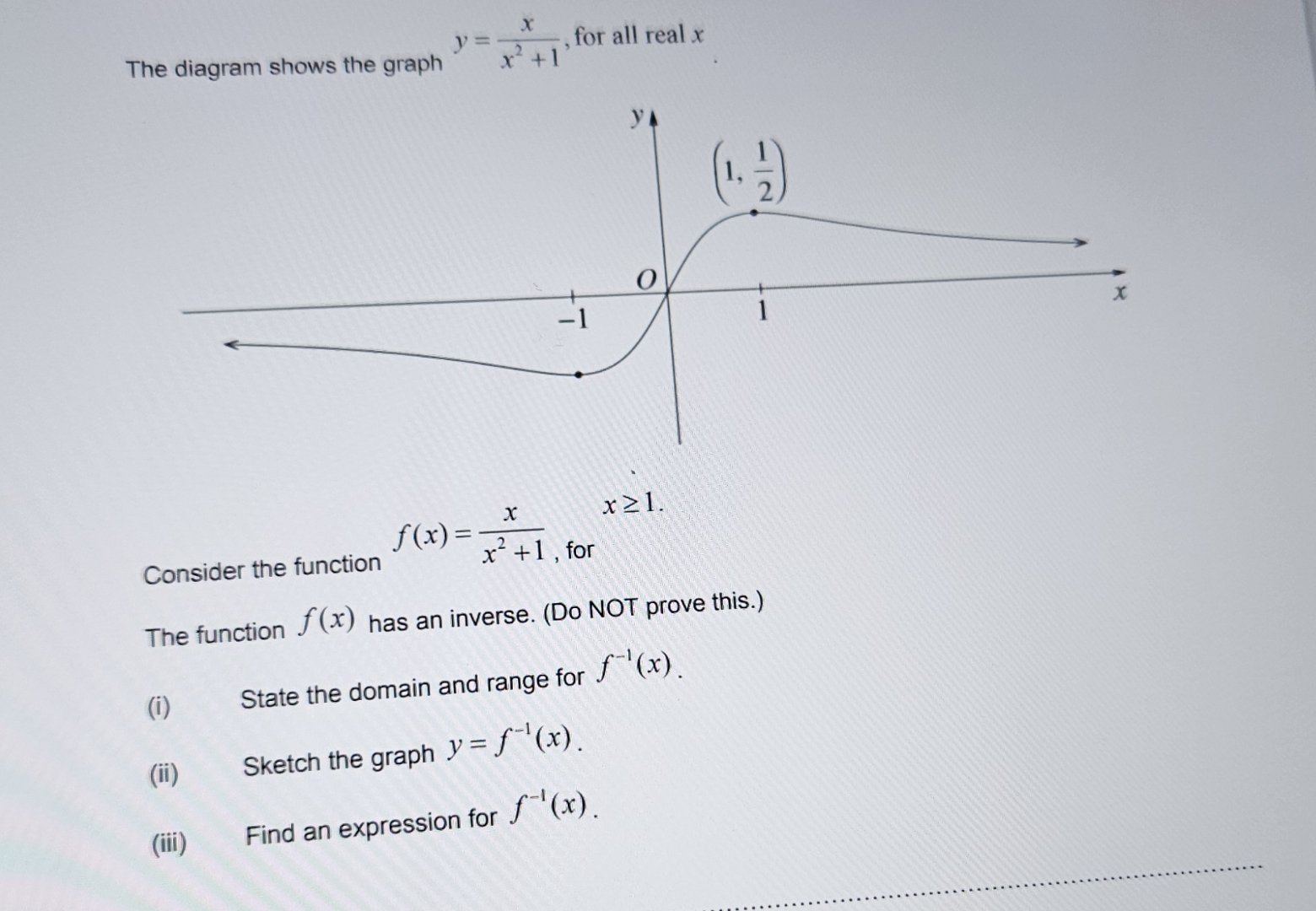Solved The diagram shows the graph y=xx2+1, ﻿for all real | Chegg.com