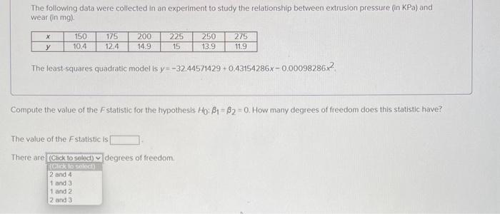 Solved The following data were collected in an experiment to | Chegg.com