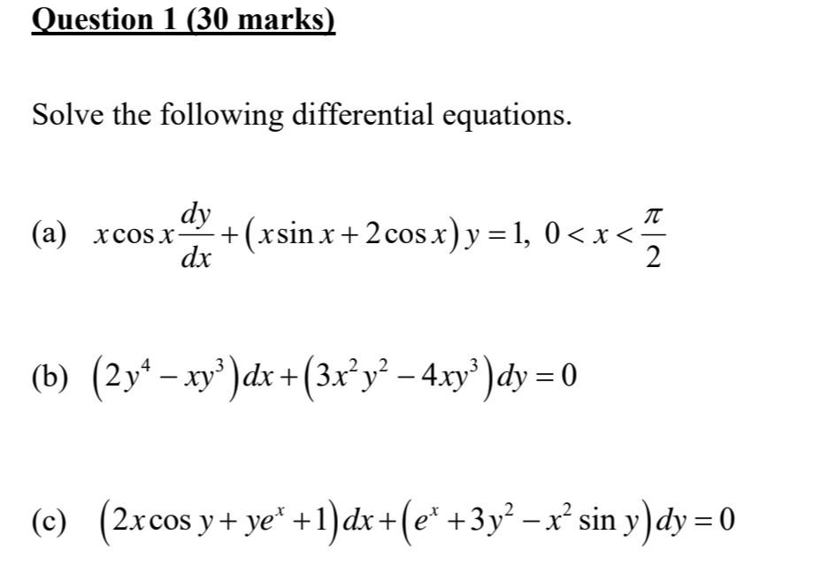 Solved Solve the following differential equations. (a) | Chegg.com