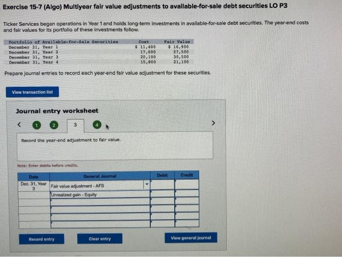 Solved Exercise 15-7 (Algo) Multiyear fair value adjustments | Chegg.com