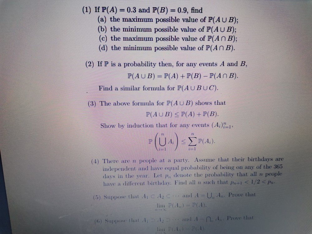 Solved (1) If P(A) = 0.3 And P(B) = 0.9, Find (a) The | Chegg.com